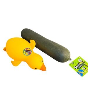 Jumbo Squish Duck and SmushMart Pickle Fidget Sensory Toy Yellow Green